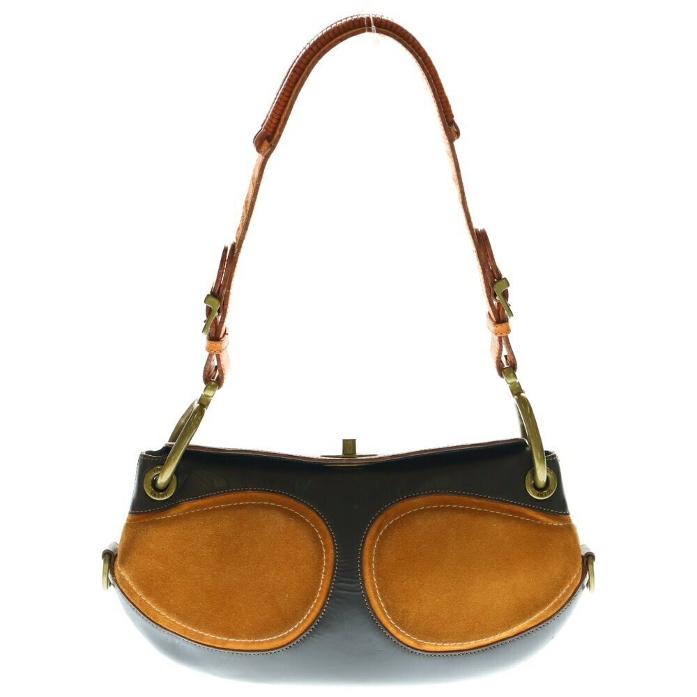 LOEWE Anagram Turnlock Hobo Shoulder Bag Handbag Black Orange Suede - Picture 2 of 6